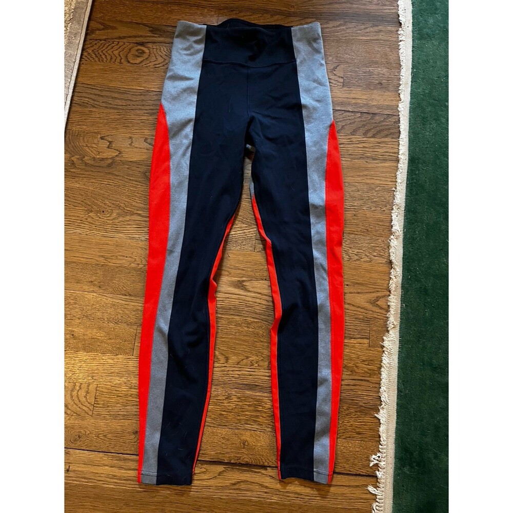 Athleta Women’s Athletic Workout crest Colorblock Tights Leggings Navy Orange S